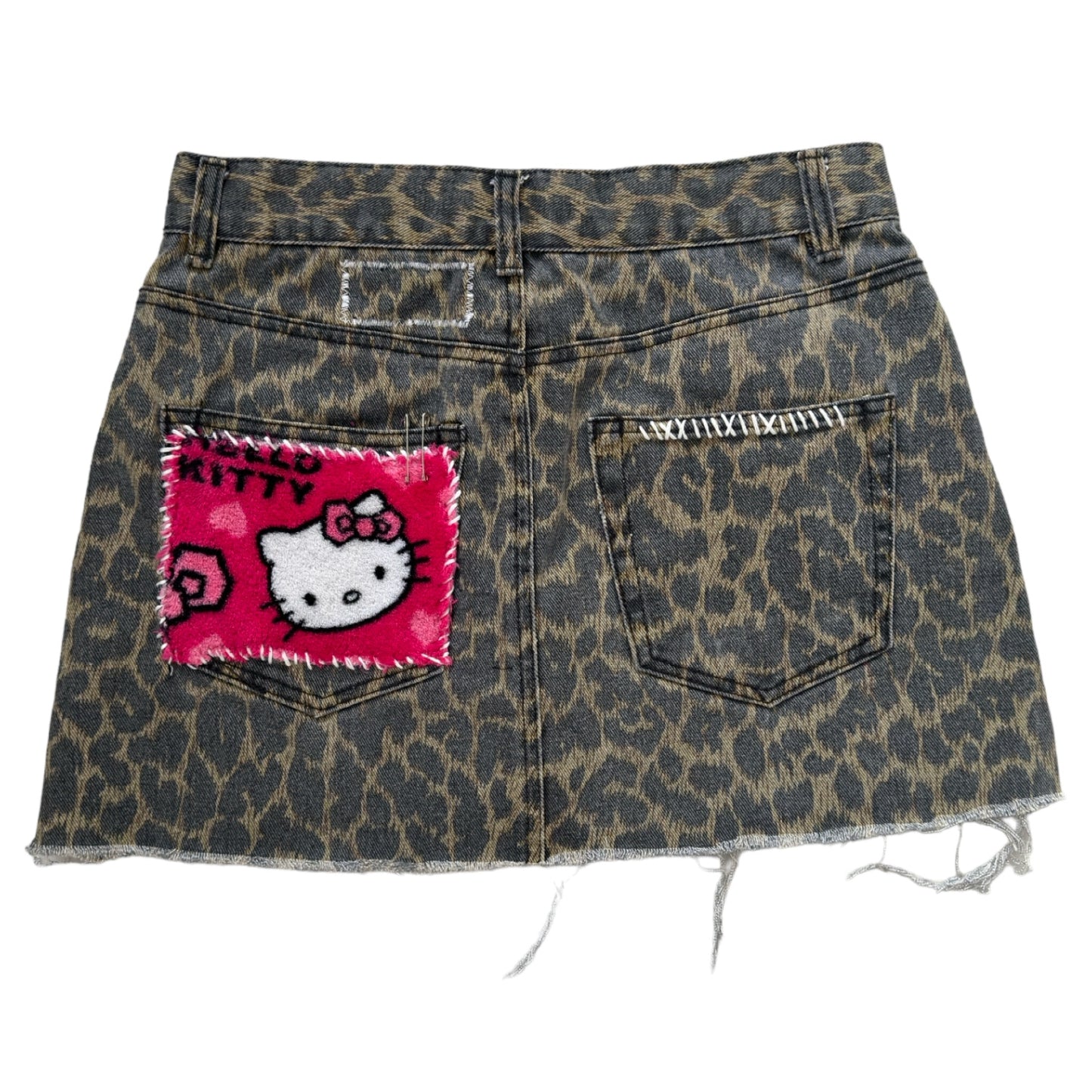 Hello Kitty denim leopard print patch work skirt