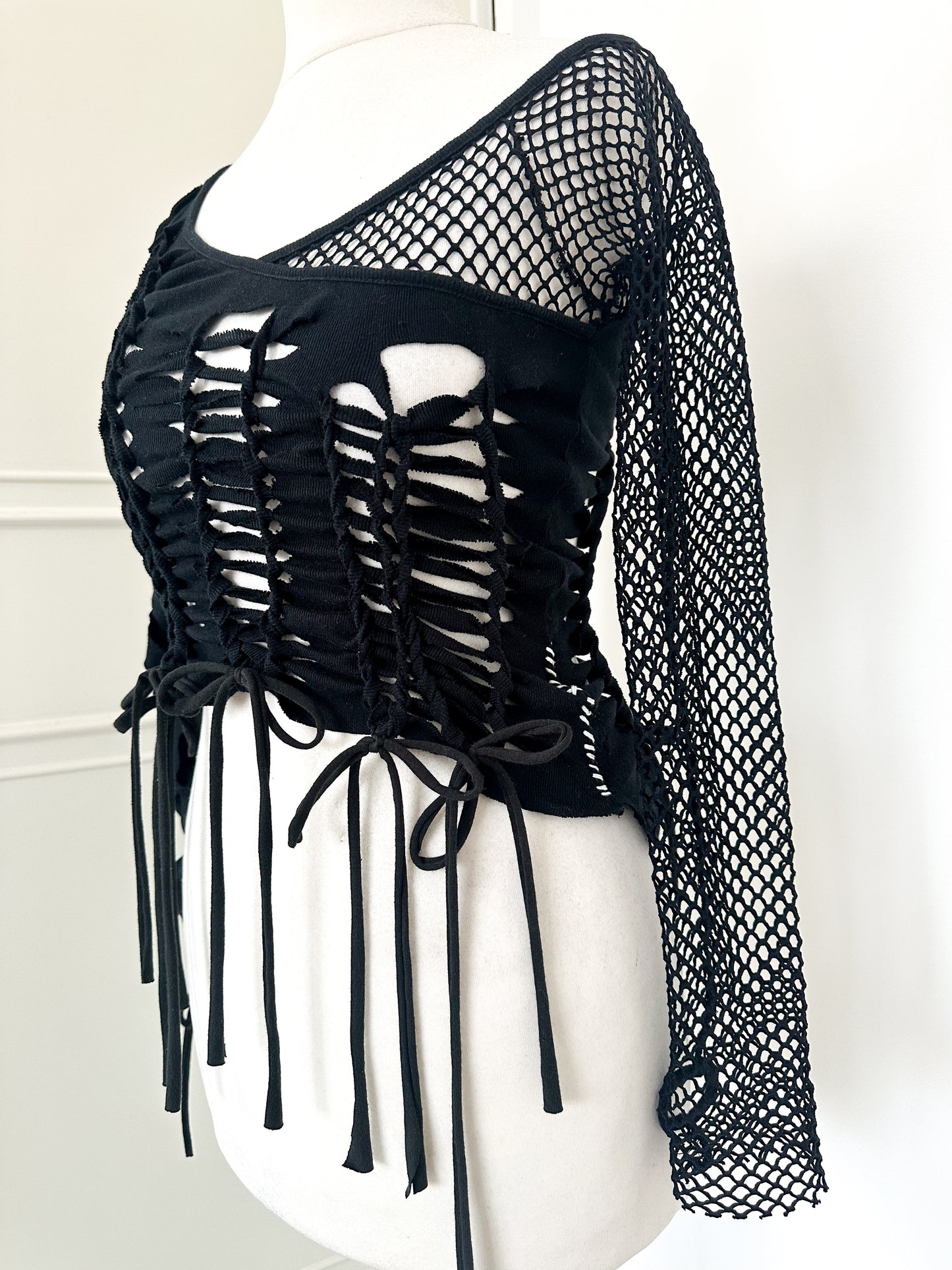 ‘Spider web’ asymmetrical long sleeve top