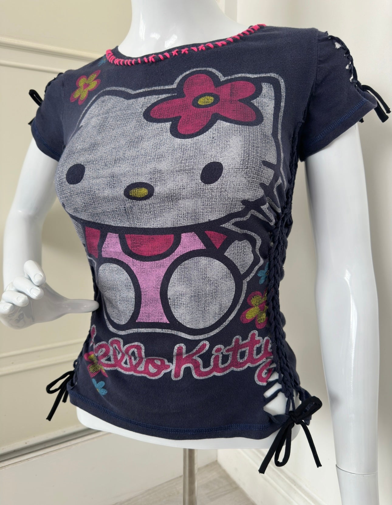 Hello Kitty Navy acid wash short sleeve top