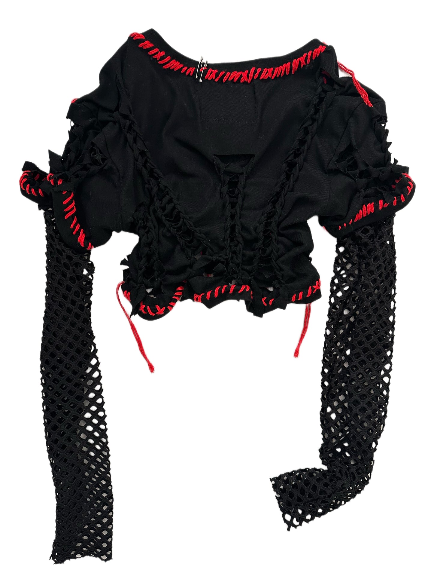 Plaid Star lace sleeves crop top