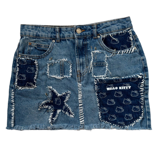 Hello Kitty denim on denim patch work skirt